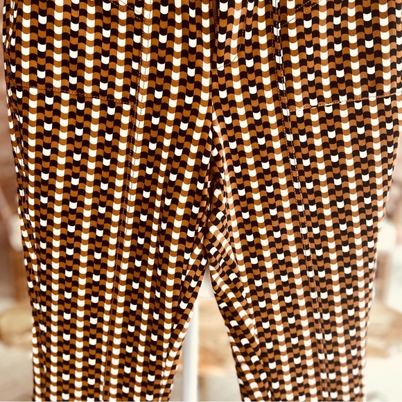 Maeve Anthro Checkered Pants Slim Ankle 8 Brown Black Knit Retro Mod Stretch - Picture 8 of 15